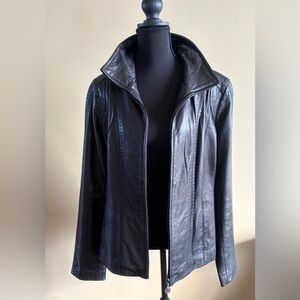 Tiboa Leathers Genuine Soft-Shell Leather Black Zip Up Jacket- Size L